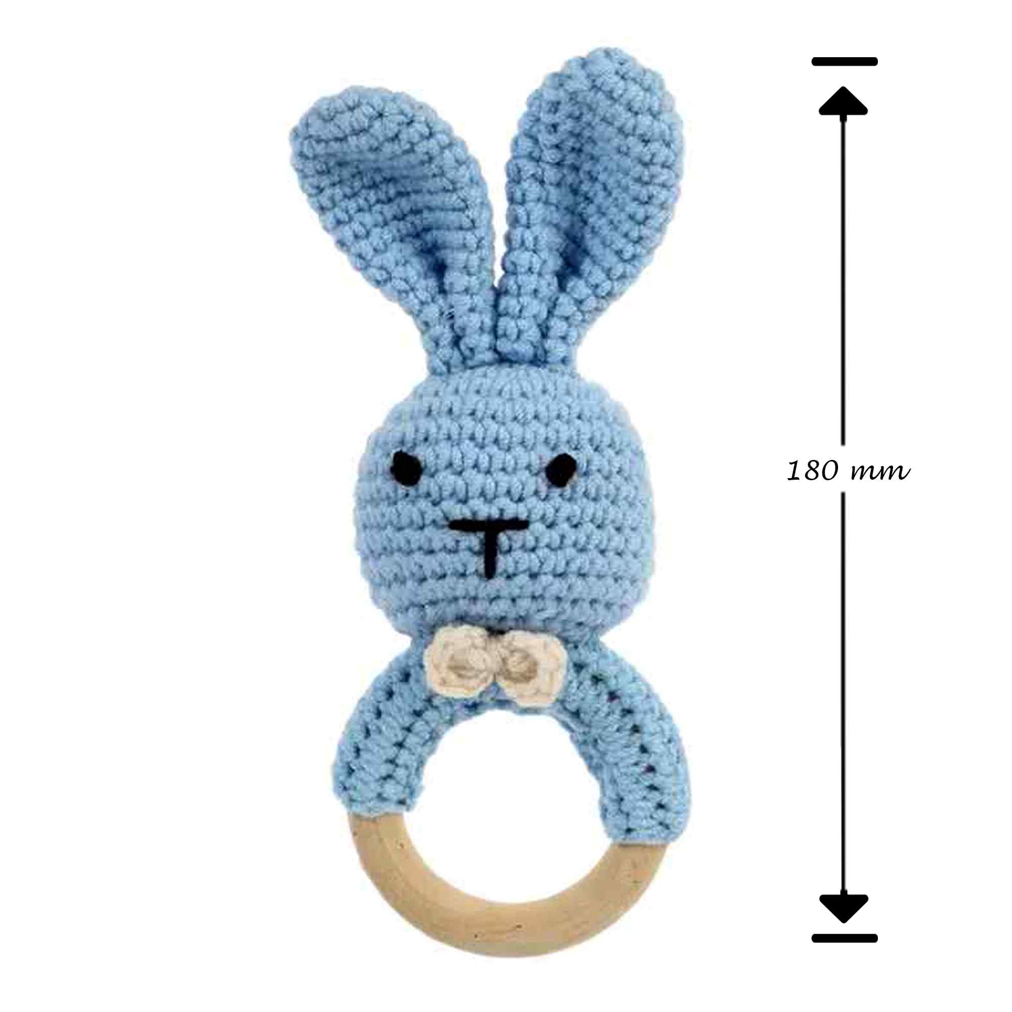 Sonajero para bebe diseño conejo con gancho madera Azul