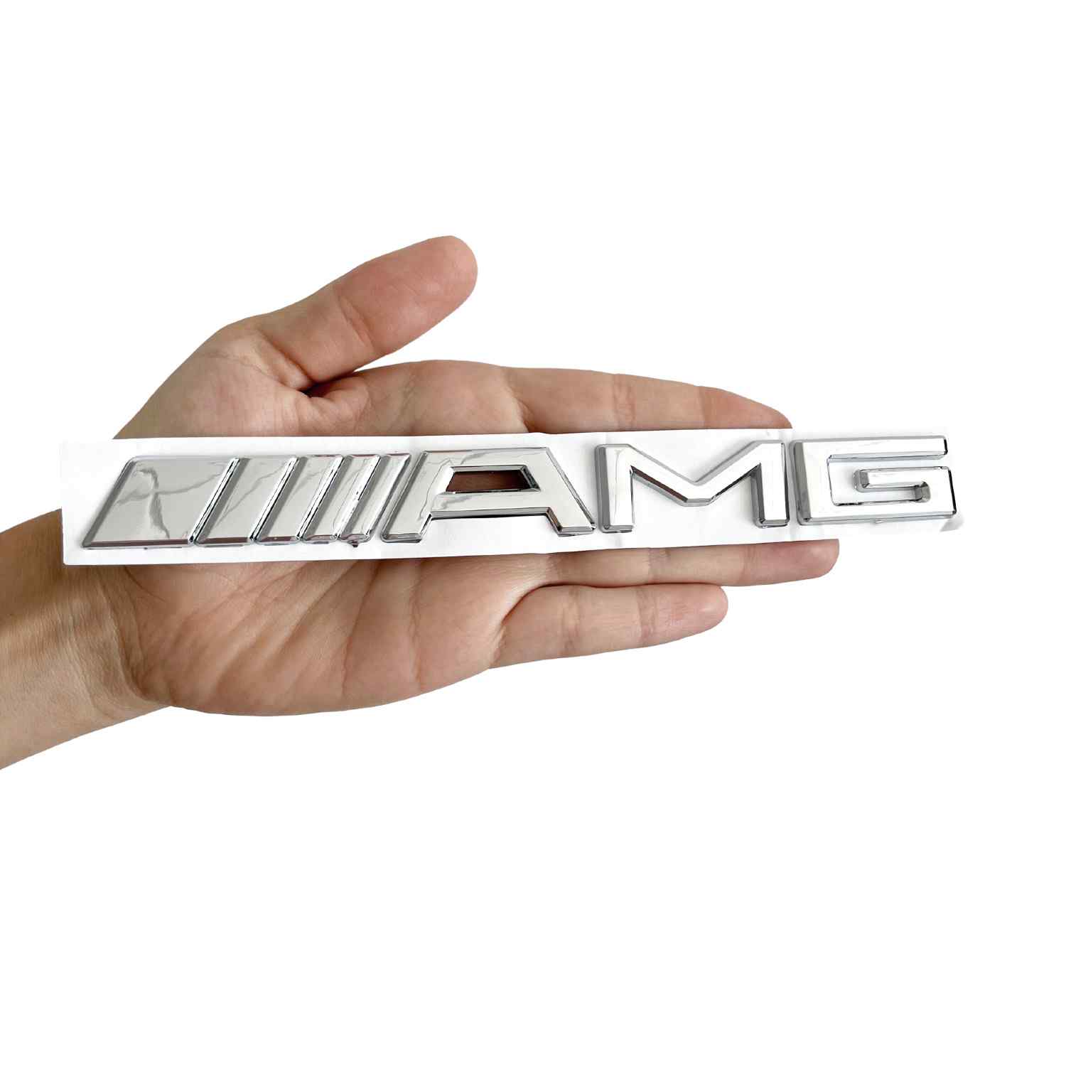 Emblema Adhesivo plastico AMG para maletero compatible con Mercedes plateado