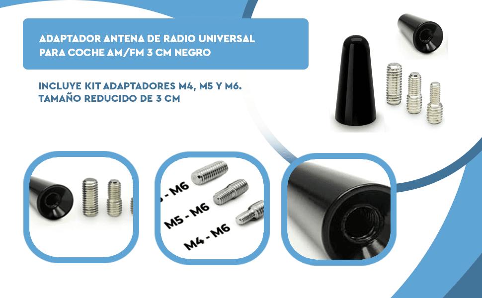 Adaptador antena de radio universal para coche AM/FM 3 cm negro