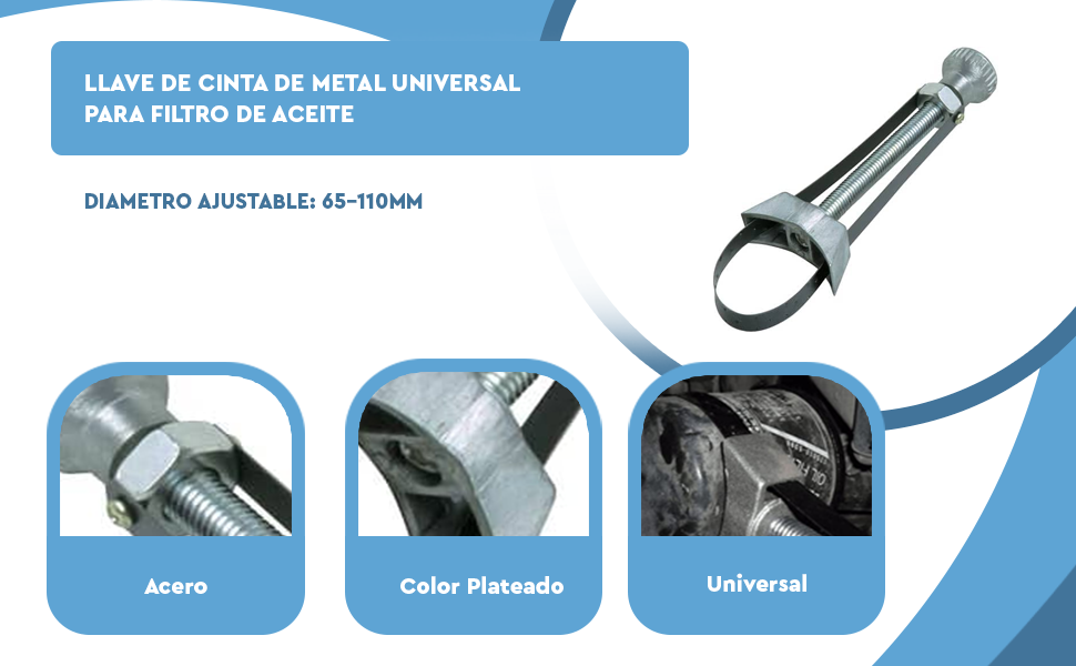 Banner - Llave de Cinta de Metal Universal para Filtro de Aceite 65-110mm