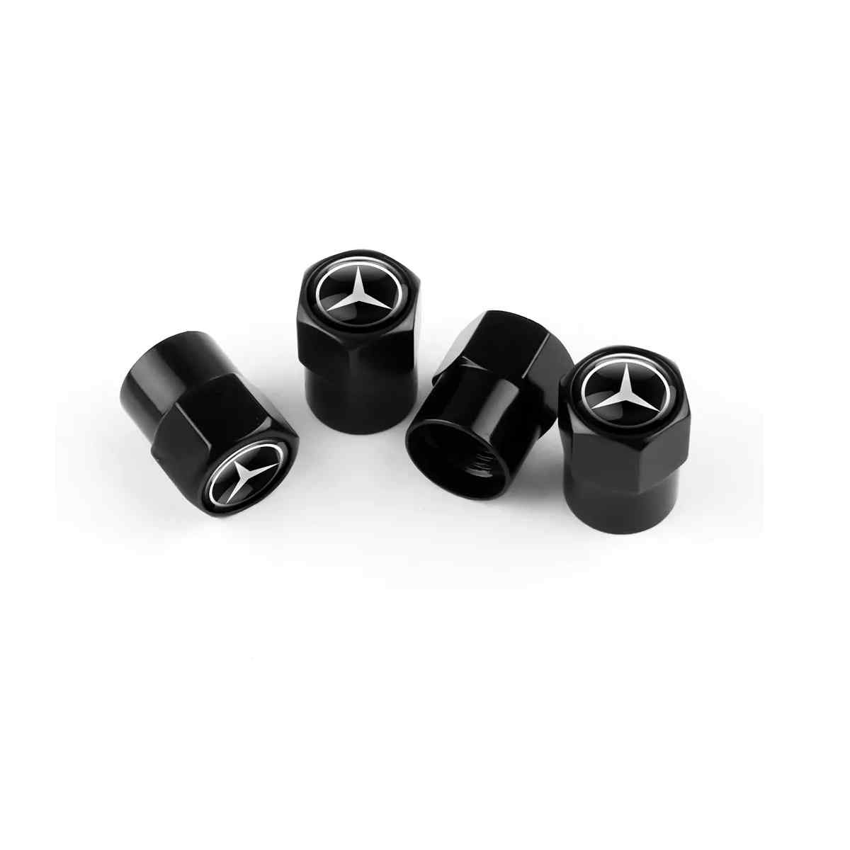 Tapones de Aluminio para Válvula de Neumático de Coche Mercedes - 4  Unidades Negras